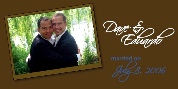 Vintage wedding website graphic for Dave and Eduardo.